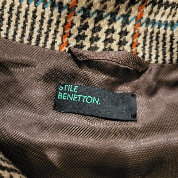 Vintage Benetton houndstooth vest brown trim cap sleeve wool blend small - Picture 13 of 16